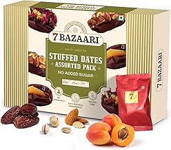 7 BAZAARI™ Healthy Stuffed Dates | Premium Assorted Box with Almond, Pistachio, Apricot & Honey | No Added Sugar, Gluten-Free, Natural Festival Sweets Gift Pack