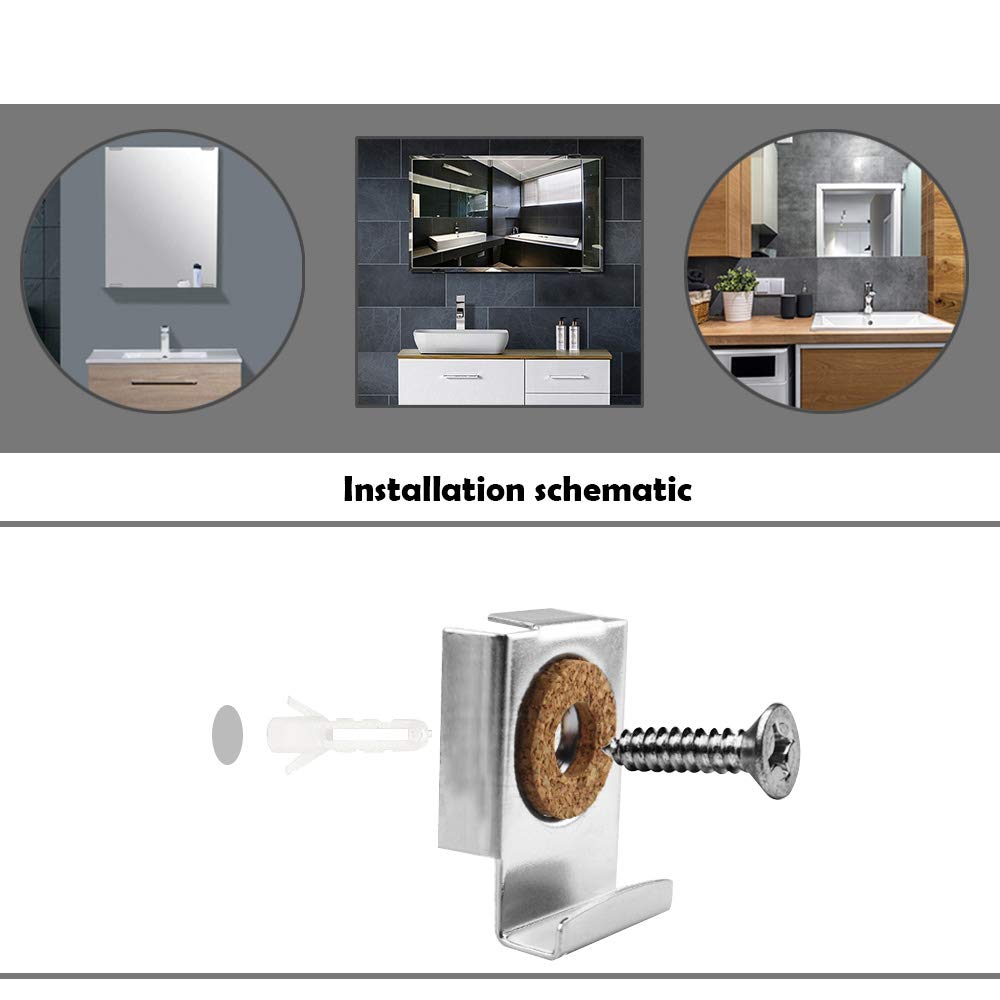 Spiegelhouder, frameloze spiegelhouder, voor aan de muur, spiegelhouder met zware pluggen en schroeven, ongelijst spiegel, ophangclips set voor zware spiegels, glas in badkamers en toiletten