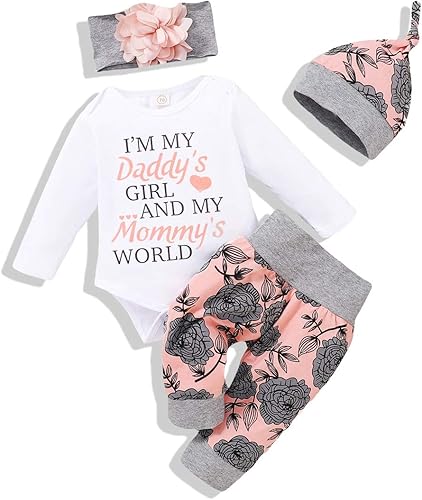 Miniatura 1 de Renotemy Conjunto de ropa para bebé recién nacida mameluco para bebé pantalones florales con volantes lindo conjunto de ropa para bebé niña