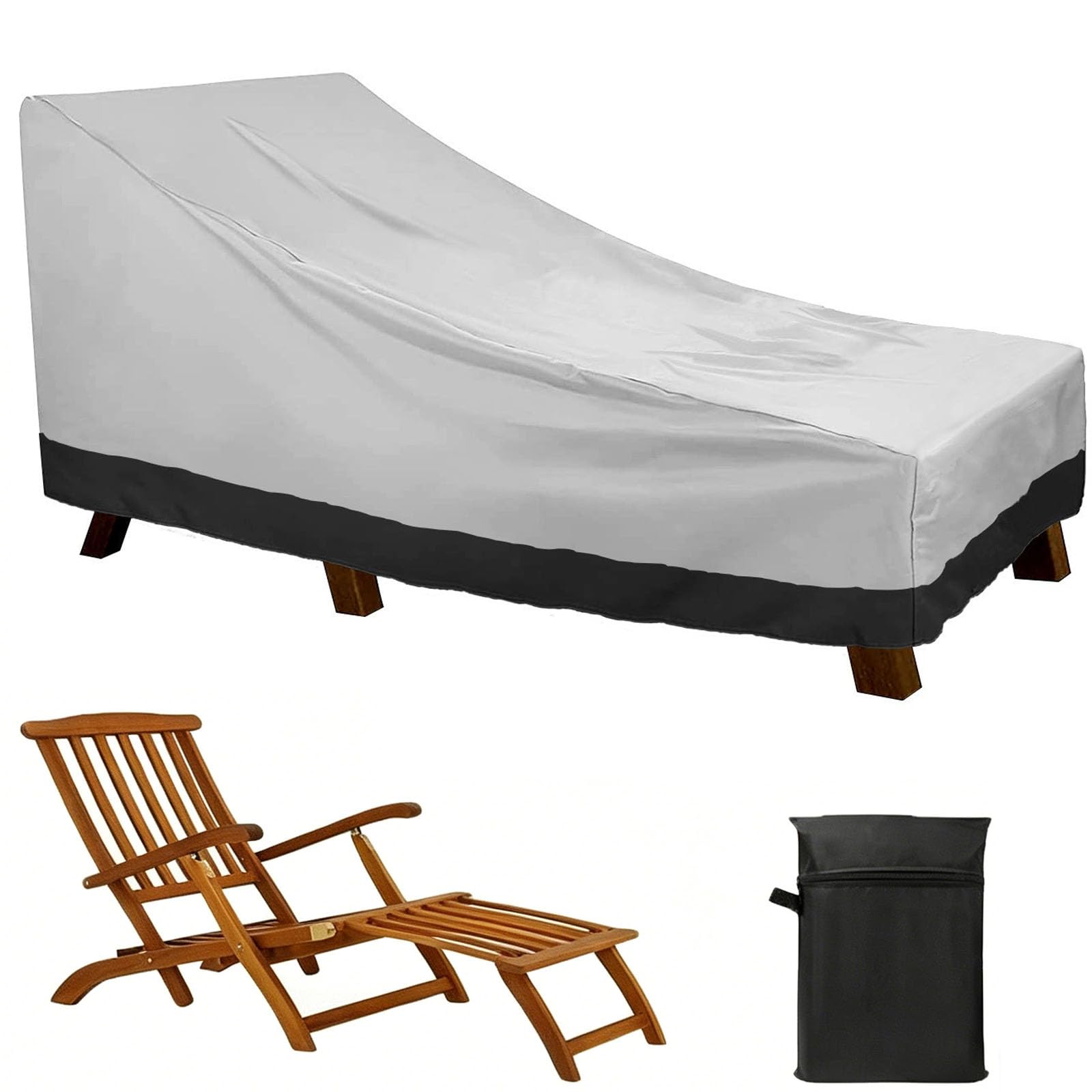 Sun Lounger Covers,Garden Sunbed Cover Waterproof Outdoor Lounger Chair Cover,210D Oxford Fabric Windproof Anti-UV Resistant Sunbed Covers,Garden (Size:198x90x84cm,Color:Gray Black-190T Polyester)