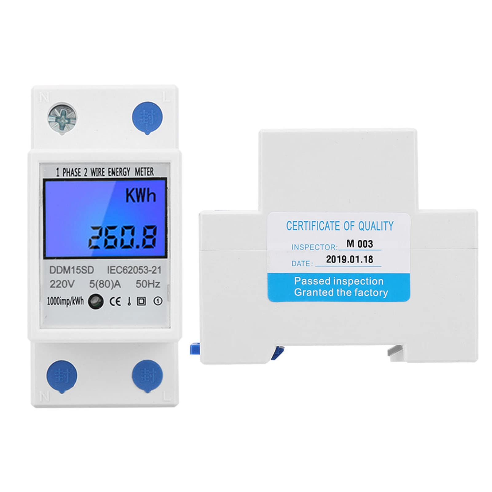 Contador de Energía Digital, 5-80A DDM15SD LCD Luz de Fondo Pantalla Digital Medidor de KWh de Energía Electrónica Monofásico