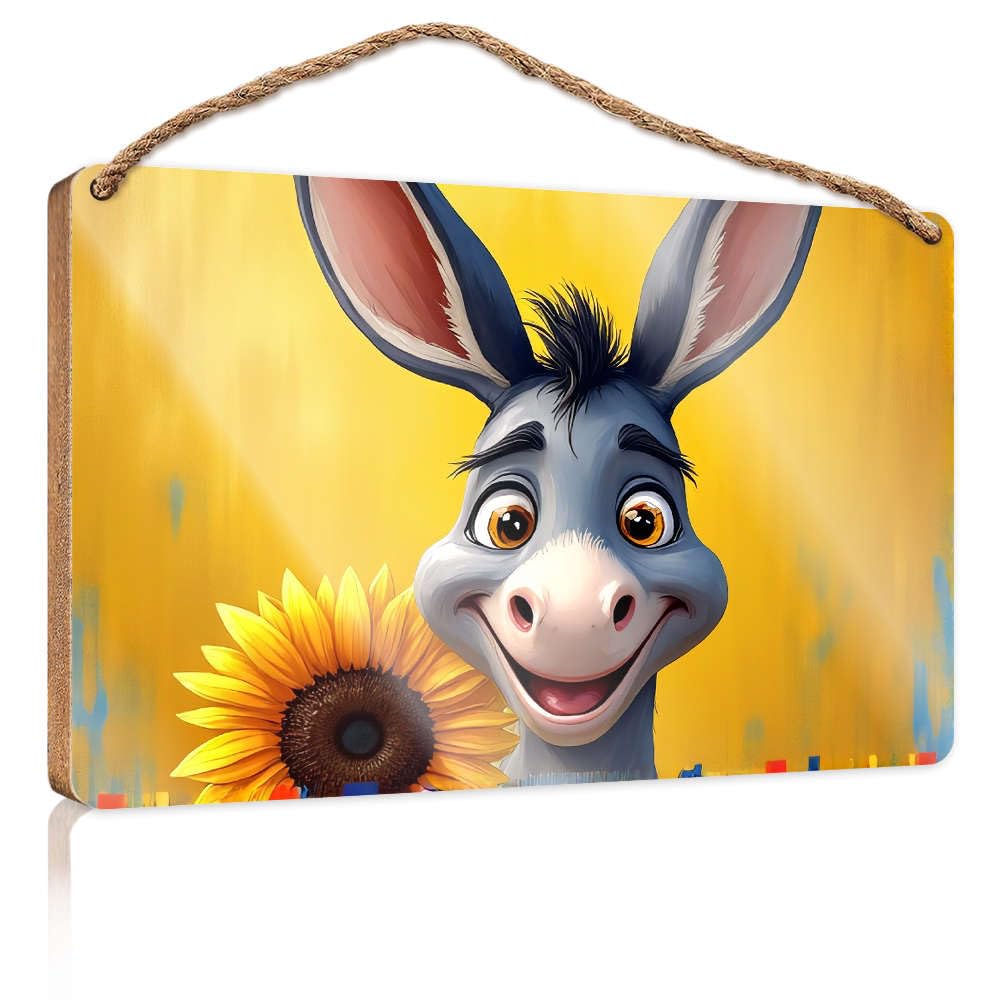 Wood Door Sign A Cheerful Donkey With Sunflowers. Bar Signs For Home Decor Posters For Teens(15X28CM)