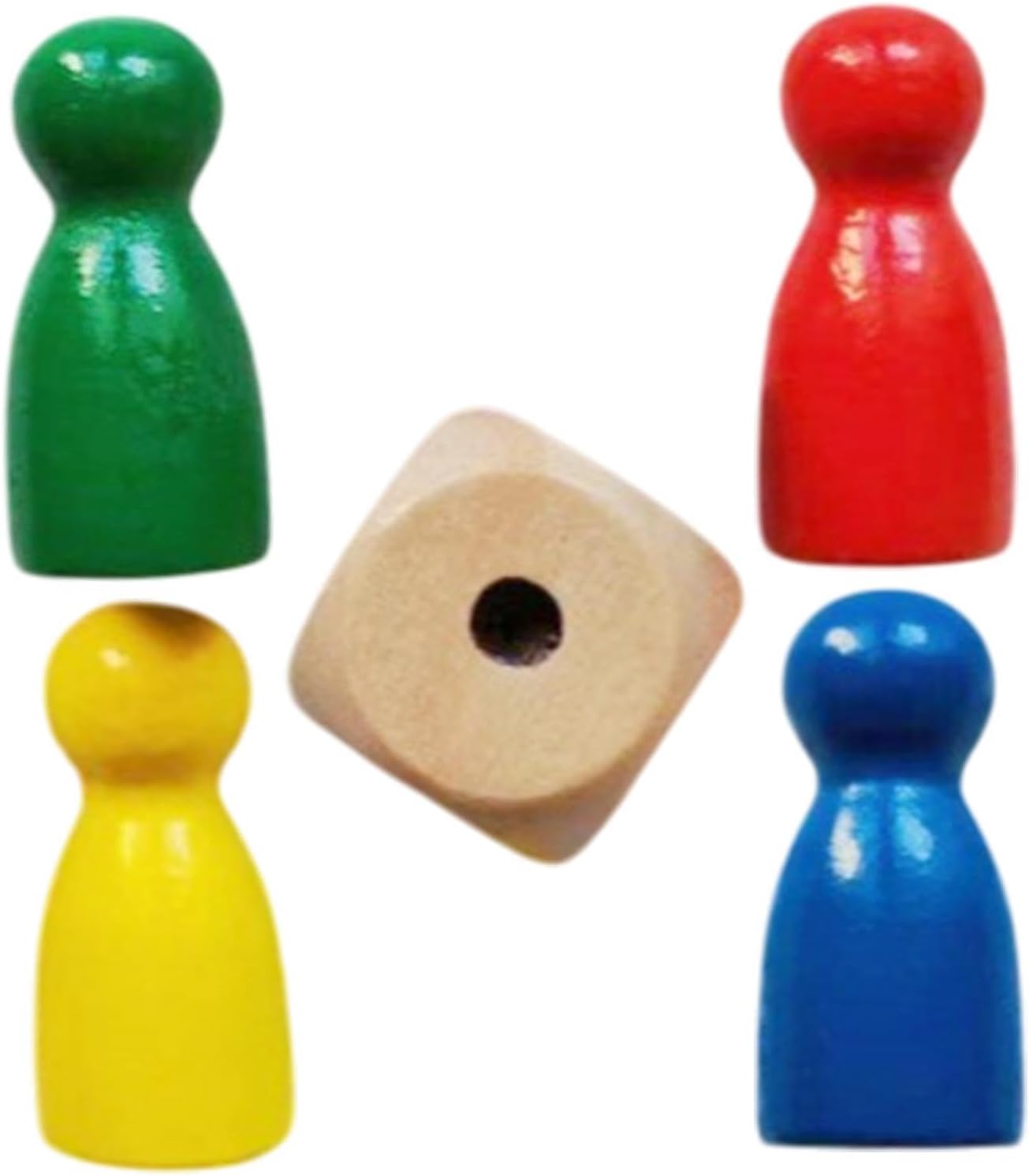 Wooden Game Pawns | 4 Chess Pieces Wooden Game Token with 1 Dice | Portable Board Accessories Multicolor Checkers Components for Men & Women