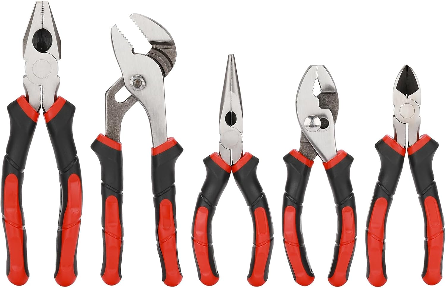 CASOMAN 5Piece CrNi Pliers Set, 6" Long Nose Pliers, 6" Slip Joint