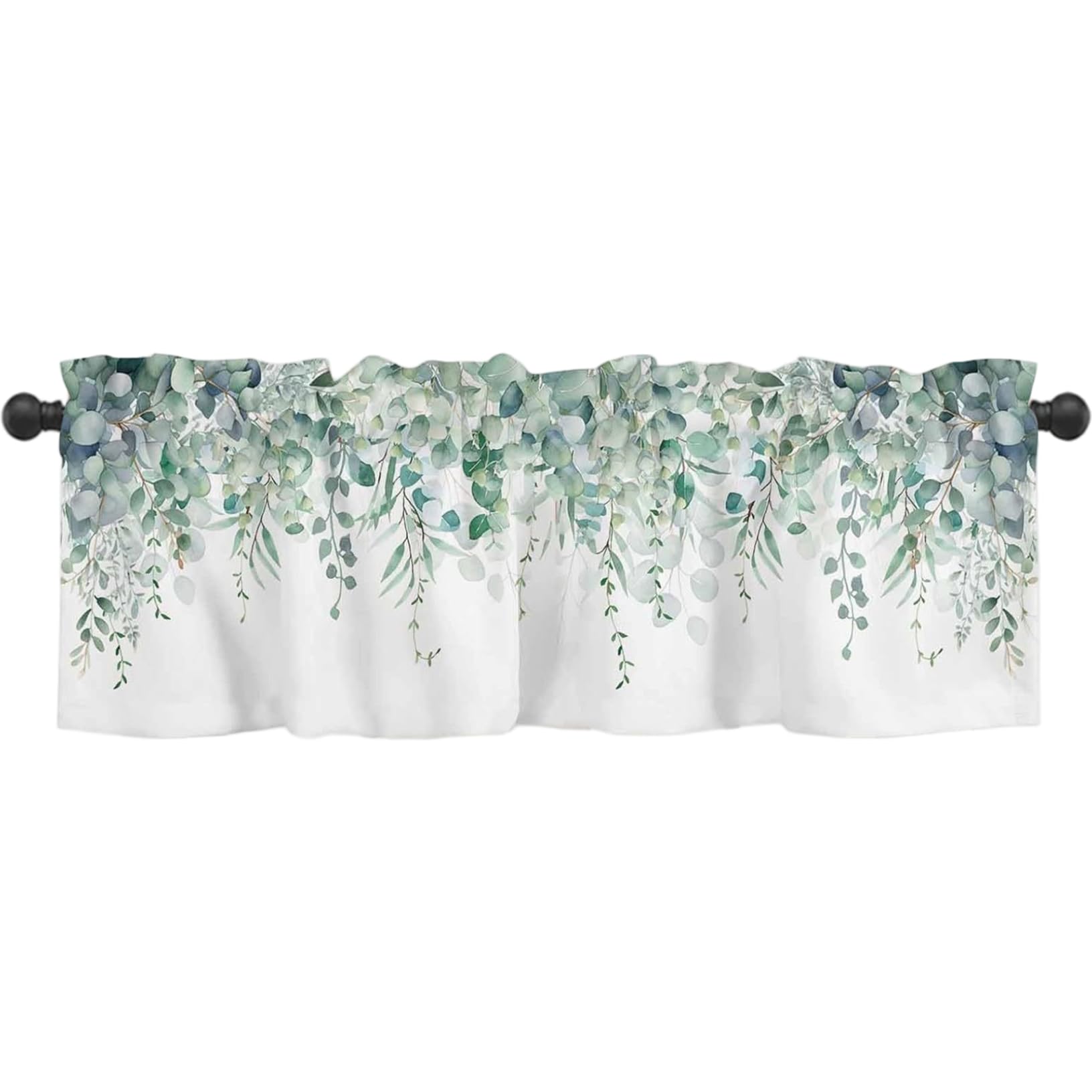 Goutdori Curtain Valance 18x54 inch Green Eucalyptus Leaves Kitchen Curtains Valances Rod Pocket Window Curtains for Kitchen Bathroom