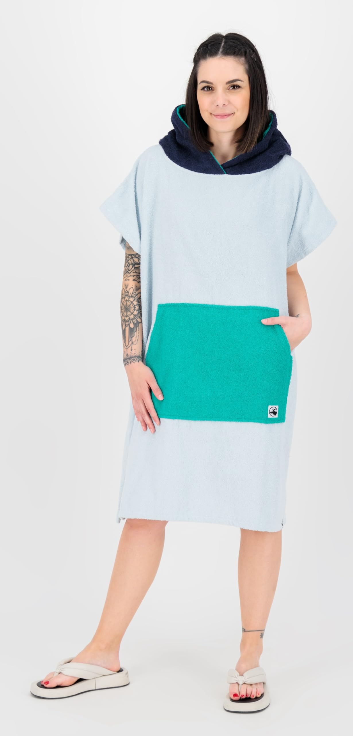 DEPROC-Active Parlee Beach Poncho de Bain, Poncho de Surf, Aide au déménagement, 100% Coton, Bleu Clair, S/Tall