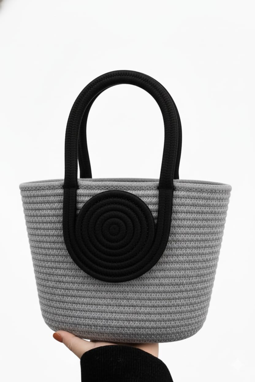 RUGSZONE Attractive Hand Bag | Large Tote | Summer Bucket | Bamboo Beach Basket for Women | Boho Handbag | Jute Handmade (Grey)-picture-32