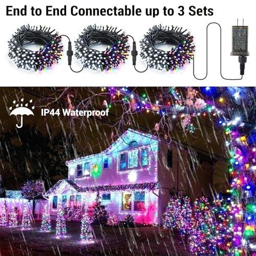 Image of Brizled Color Changing Tree Lights, 115ft 300 LED Christmas String Lights with Remote, 11 Modes Cool White & Multicolor Christmas Lights Connectable Xmas Lights Green Wire for Xmas Home