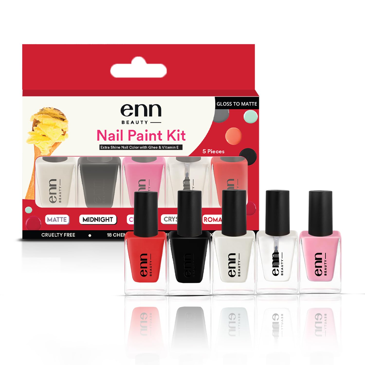 Enn Beauty Nail Paint Kit, Quick drying & Long Lasting Formula With Glossy finish,Paraben Free Nail Polish Set of 5,-image-19