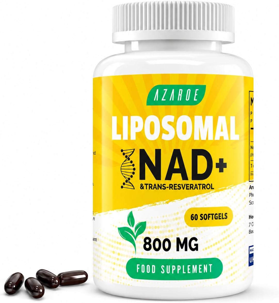 Liposomal NAD+ & Trans-Resveratrol 800mg Softgels, NMN Alternative More Efficient Than NMN, High Absorption, Actual NAD+ Supplement for Cellular Repair, 60 Softgels (60 Count (Pack of 1))