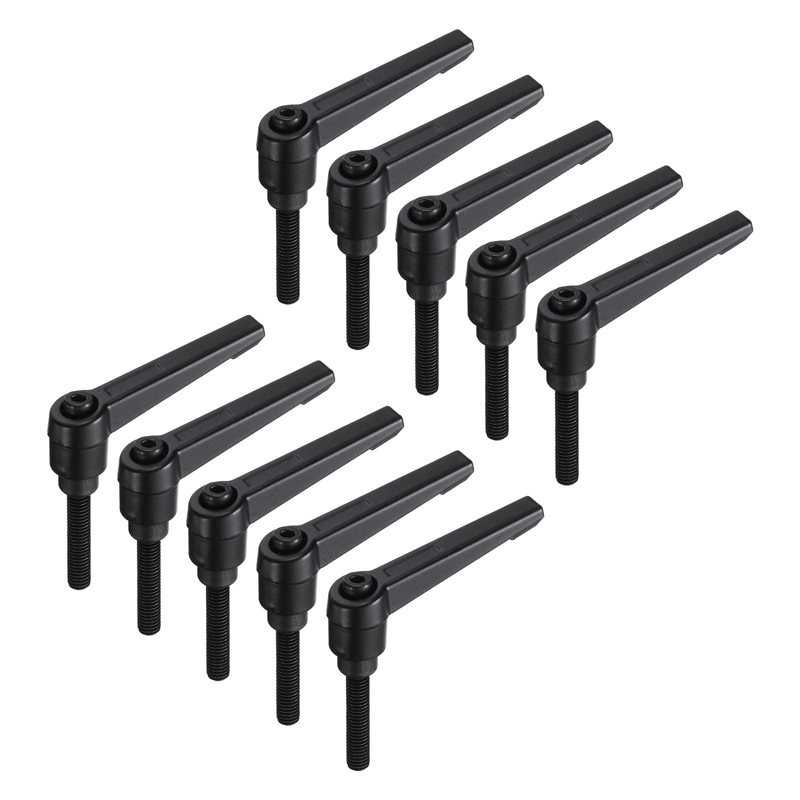 uxcell 10pcs Lever Adjustable Handles M6 x 32mm Metric Male Thread, Level Clamping Handle Hand Stud Knobs Rotating Screw Handles Bolts with Locking Lever, Black