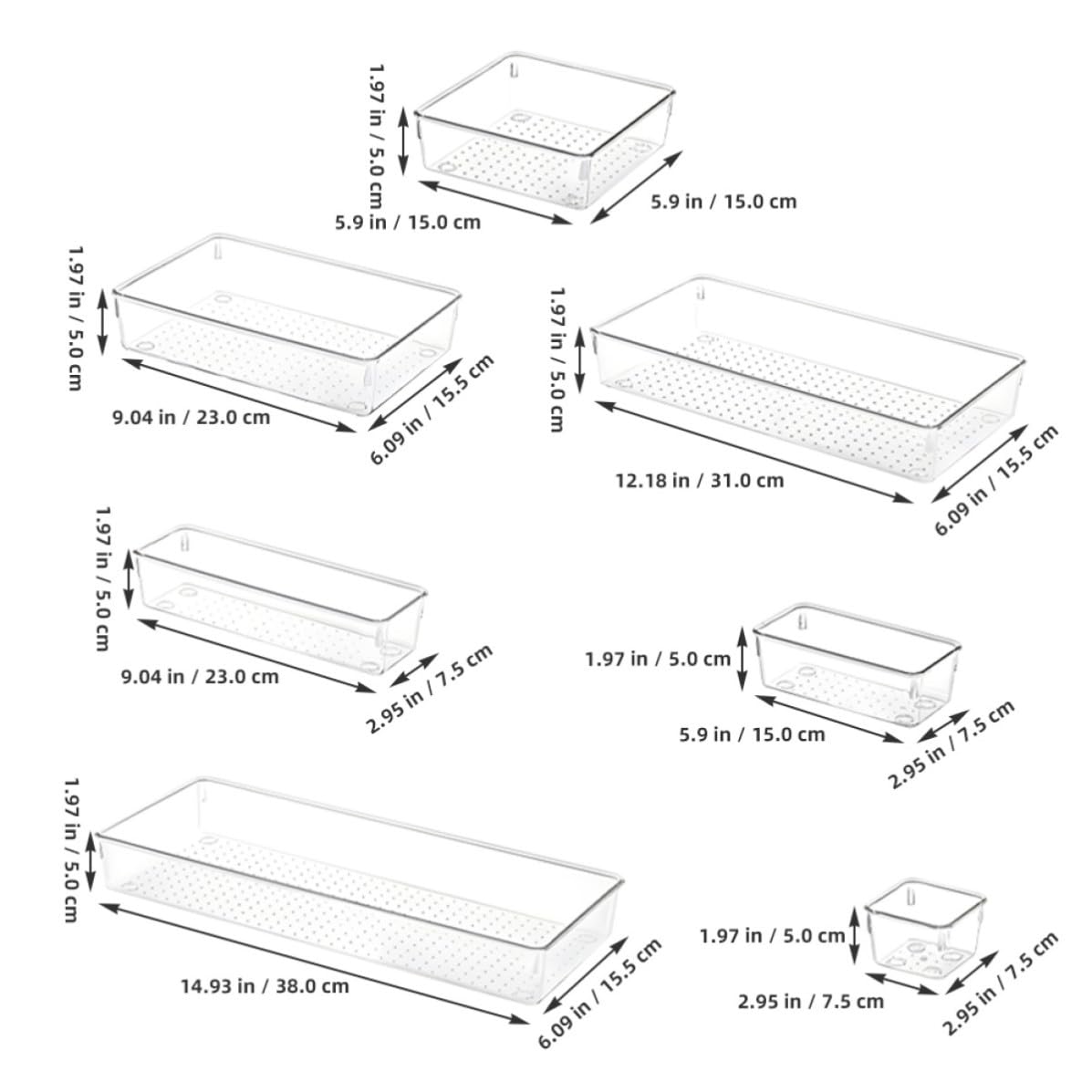 DOITOOL Set da Scrivania 7 Pezzi Organizer Trasparente Scomparti Multipli per Cassetti, Scatole Portaoggetti in Plastica per Casa e Ufficio, per Cancelleria e Accessori