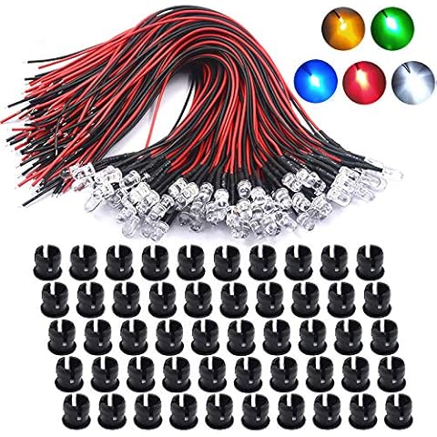 lkelyonewy 12 Volt 5Mm Pre Wired Led Light Emitting Diodes,Micro Led Lights Diodes for Model Assortment Kit,12V Mini Single Led Bulbs(Red*10,Green*10,Orange*10,Blue*10,White*10) Cover