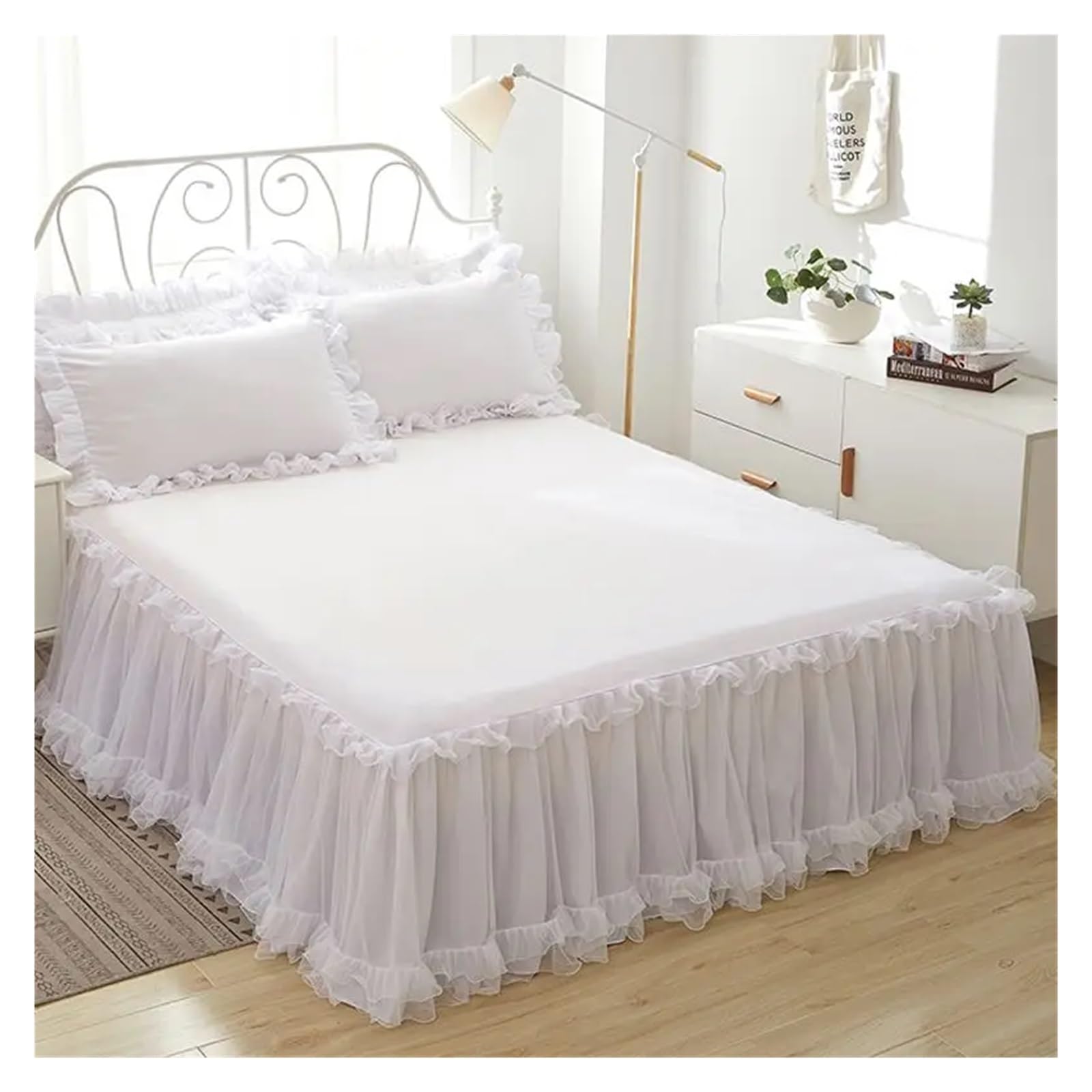 Bed Skirt Non-slip Mattress Cover Ruffled Lace Bedsheet Cover Protector Home Bedspread(G,180x220cm)