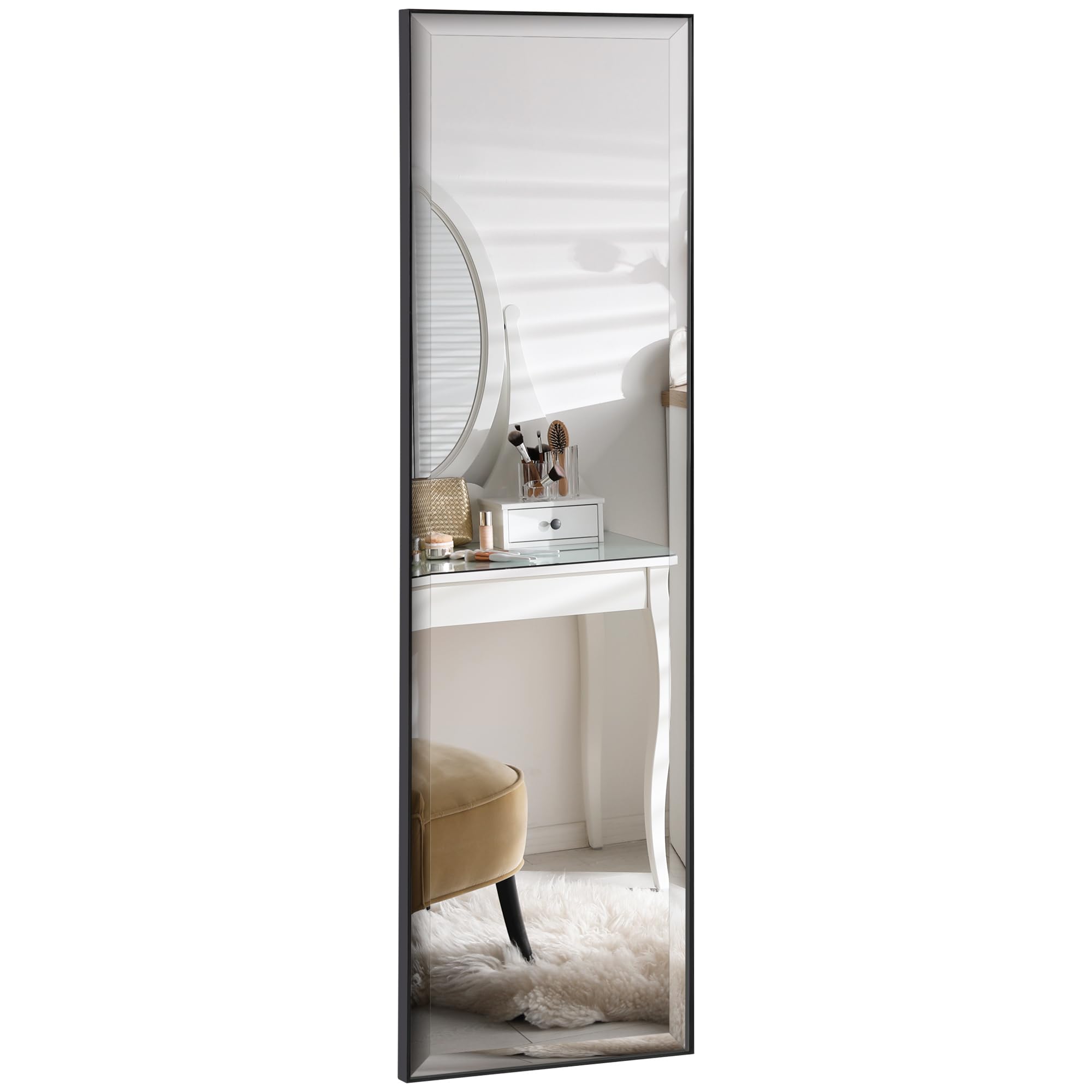 HOMCOM Miroir Mural Film Sécurité Anti Déflagrant 120L x 35l cm Noir | Système Attache Inclus, Cadre Alliage Alu.