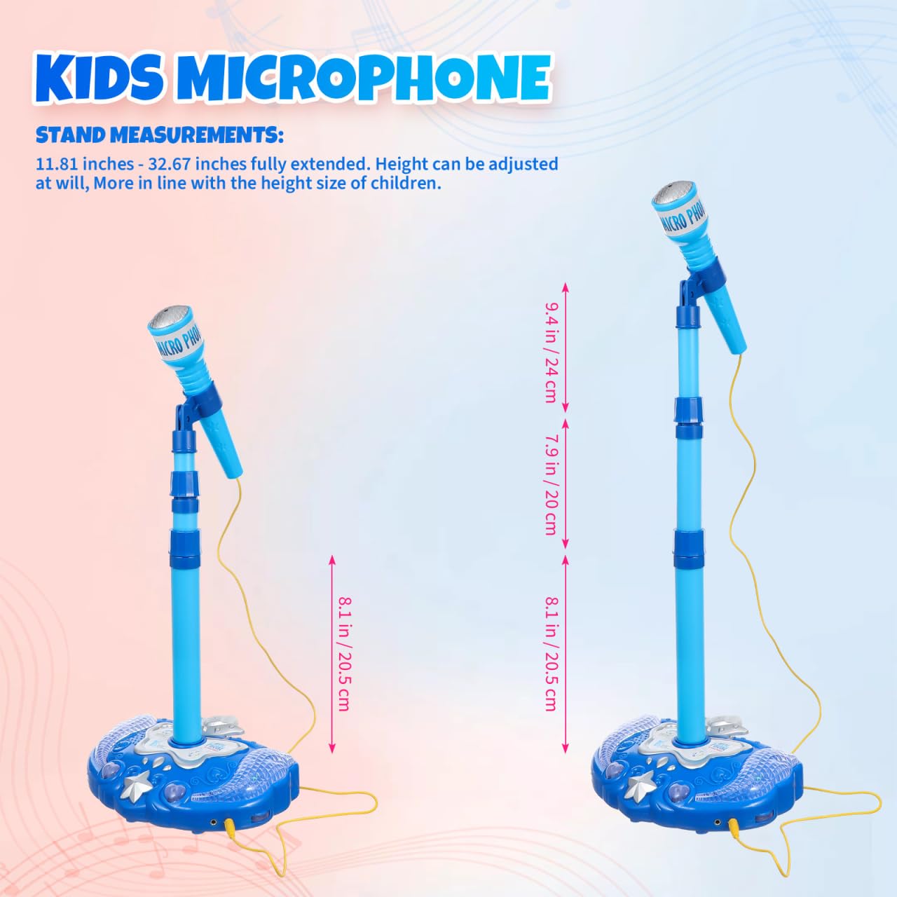 TOYANDONA Kids Karaoke Machine Microphones Adjustable Stand Music Sing Microphone Toy for Fun Musical Effects Blue - Image 4