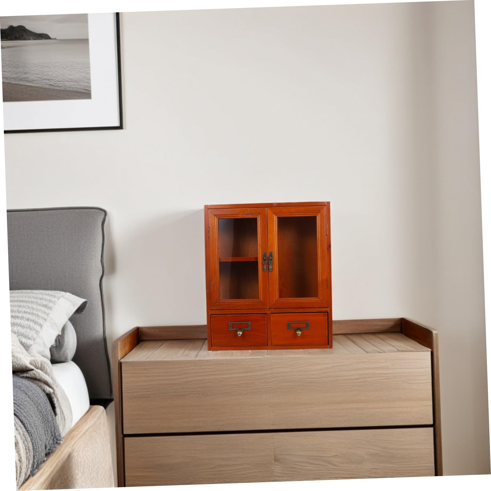 Cabilock Armoire Vitrine Murale à Double Portes Marron Vintage en Bois