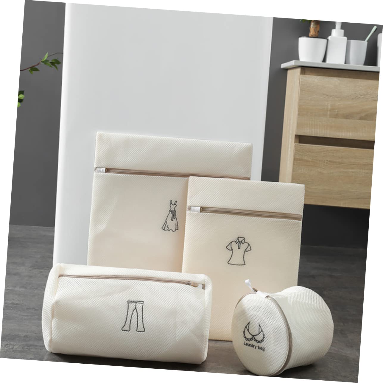 6 Stück Wäschenetz für Feinwäsche aus Polyester, Beige, Reißfest