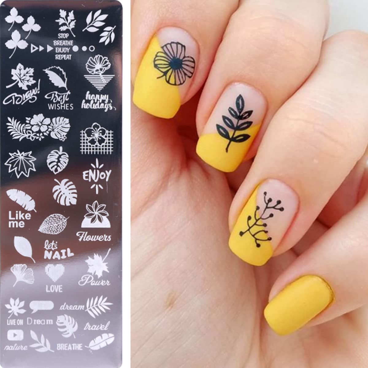 6 Pezzi Set di Nail Art Stamping Stampini, Nail Art Template Stencil Piatti Piastra per Unghie, Unghie e Timbro Stamper Scraper Manicure per Unghie