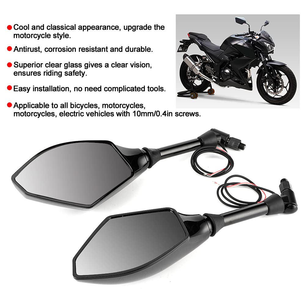 Motocyklowe kierunkowskazy LED Boczne lusterka wsteczne Para pasuje do Hondy - Montaż lusterka wstecznego z gwintem 10 mm 0,4 cala do motocykli Rowery i pojazdy elektryczne - (Czarny)