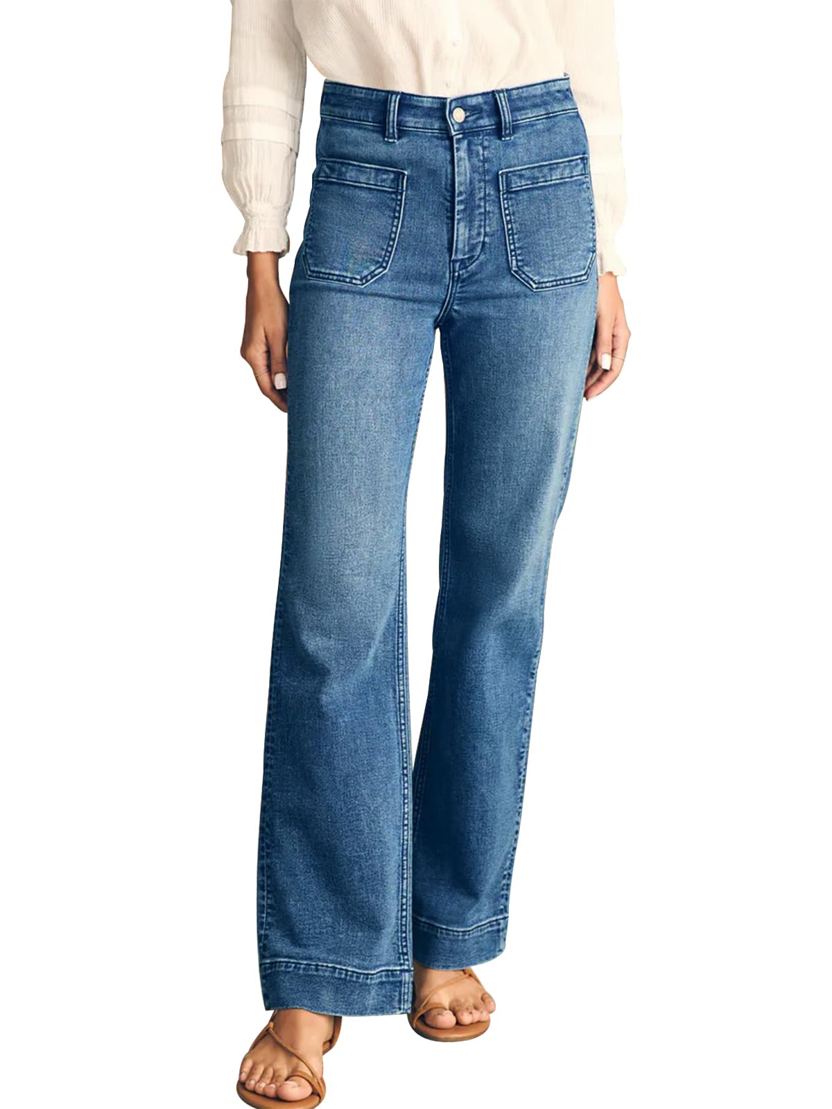 KUNMI Women's Wide Leg Jeans High Waisted Straight Leg Stretchy Denim Pants with Pockets