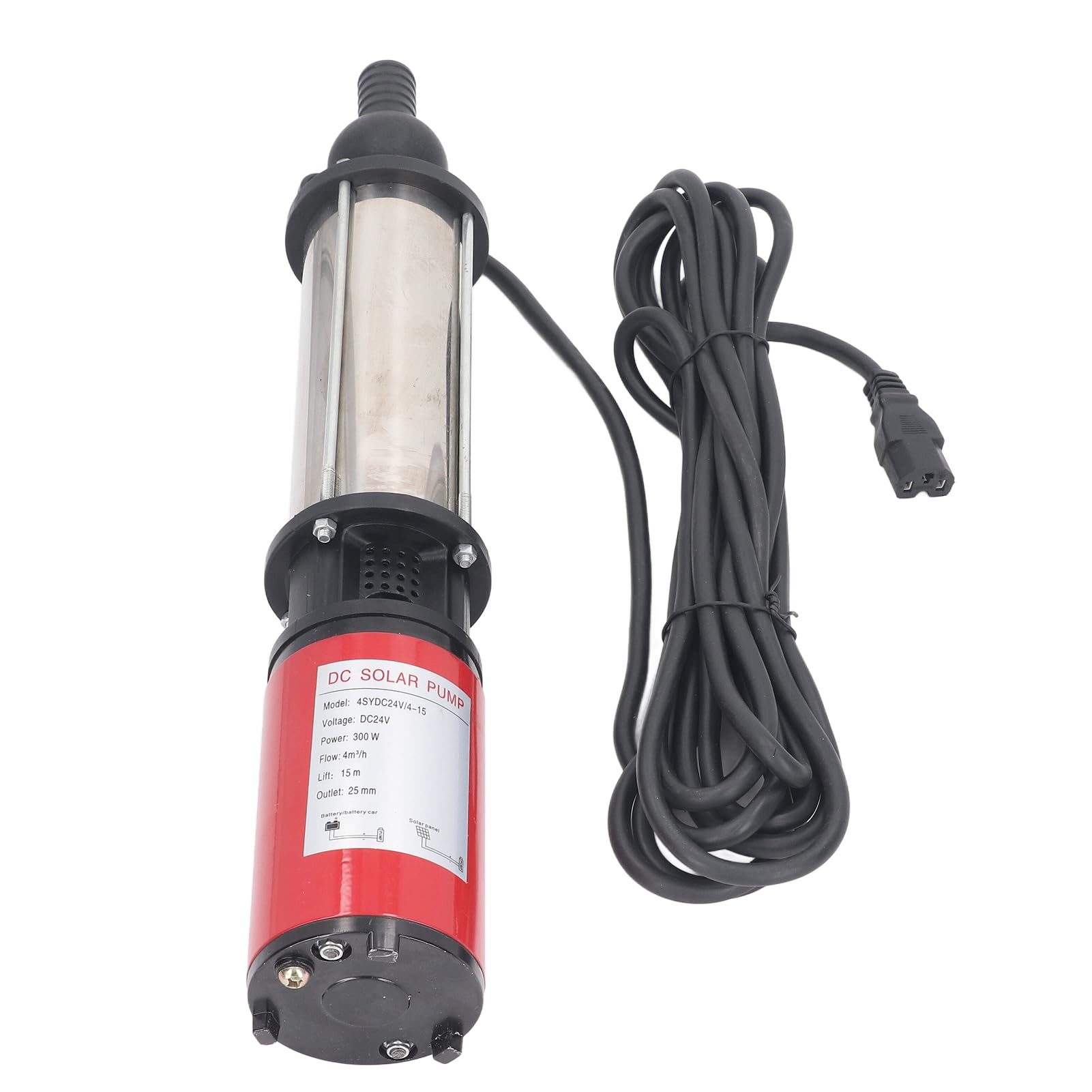 Hyuduo Bomba de Pozo Profundo CC Bomba de Agua Solar de 24 V 300 W con Motor de Cobre Acero Inoxidable Flujo de 4 M3 H Elevación de 15 M Salida de 1 Pulgada para Hogares Granjas Vehículos de Camping