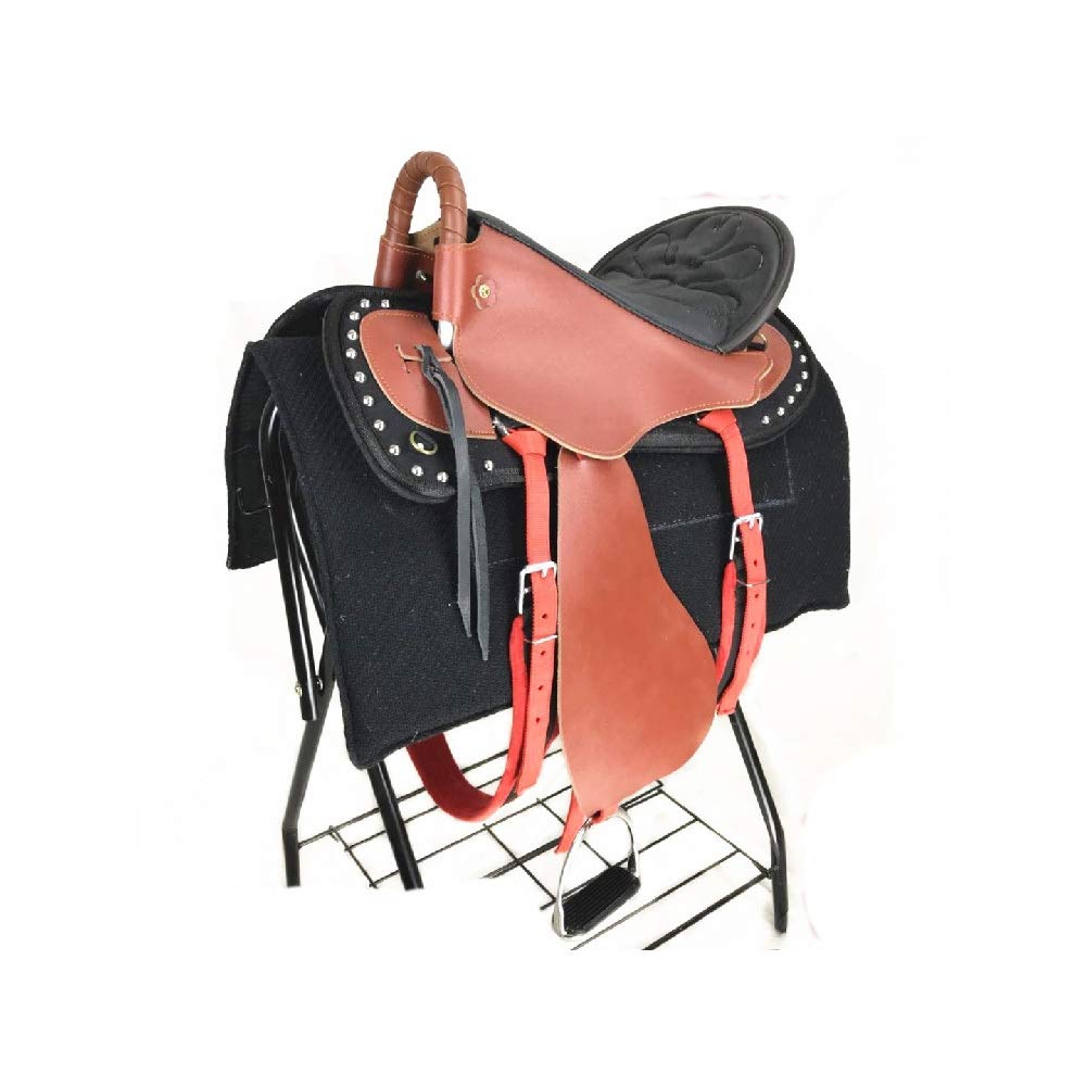 Cavallo da Sella Turisti con Maniglie con Sella in Cuoio Sella Esercito Sella Cavallo da Sella Completo Forniture Equestri,Red-S