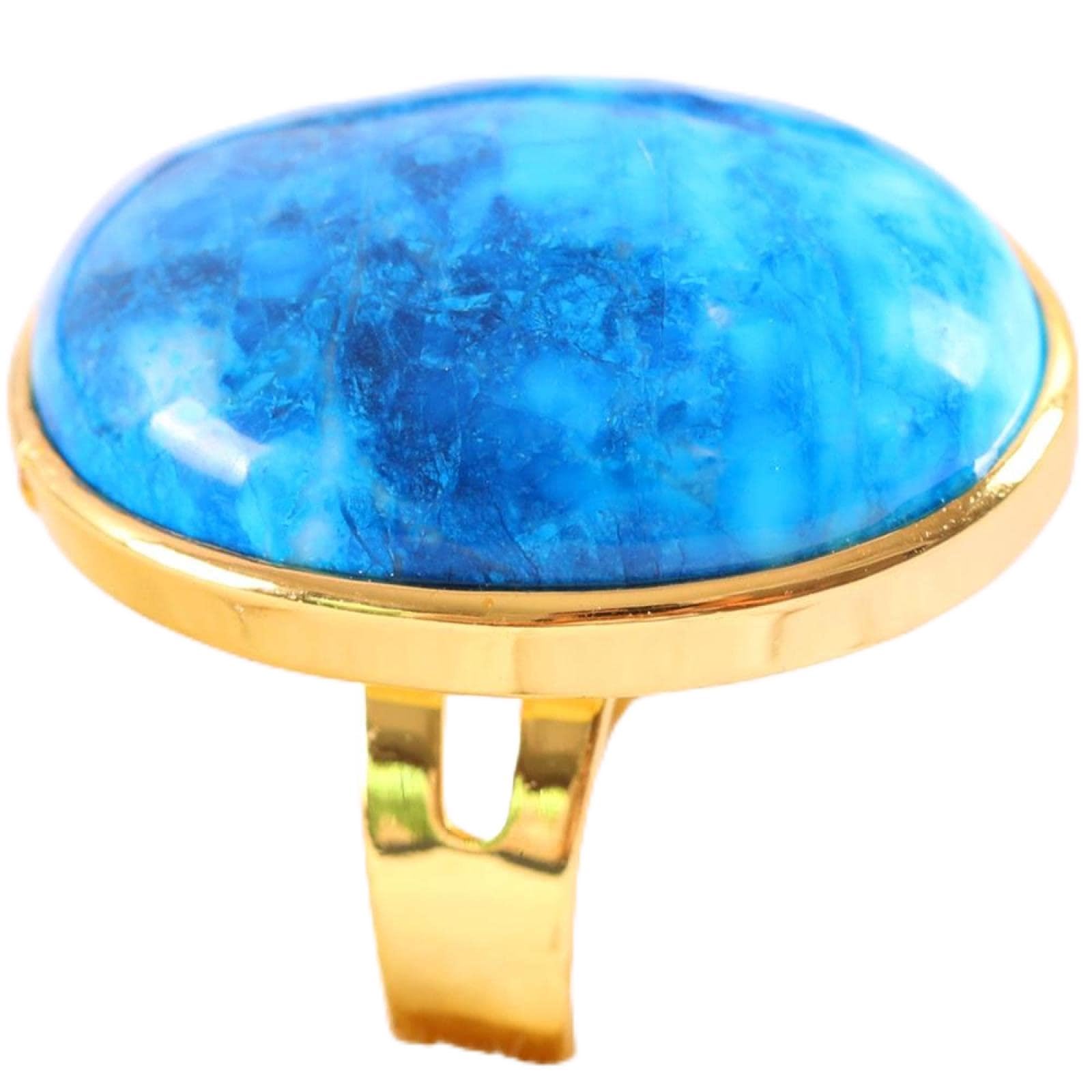 FAJOS Anillo Dedo Joyería Para Mujeres Hombres Piedra Natural Perla Cristal Verde Aventurina Anillo de Oro Rosa Ajustable, Azul Howlite, Redimensionable