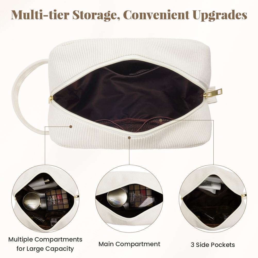 Set Neceser Mujer Personalizado Inicial, 2 piezas Neceser de Maquillaje de Pana, Bolsa de Cosméticos de Viaje, Bolsa de Aseo con Letra, Regalo para Mamá Mujeres Novias Mejores Amigas (Beige - L) — view 3