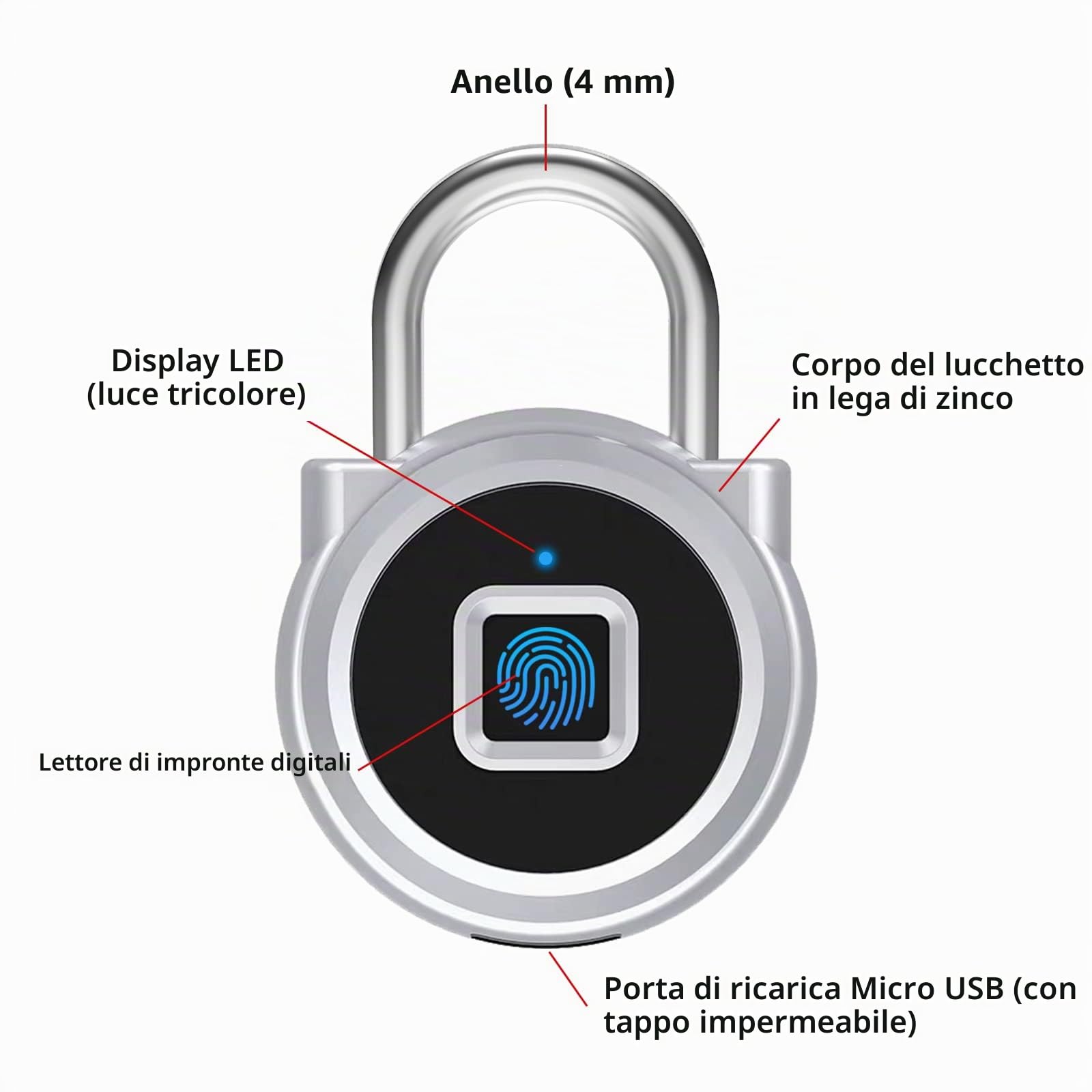 Eseesmart Lucchetto con impronte digitali, armadietto da palestra con controllo APP Bluetooth, blocco intelligente delle impronte digitali, impermeabile, senza chiave, valigia di sicurezza per bagagli