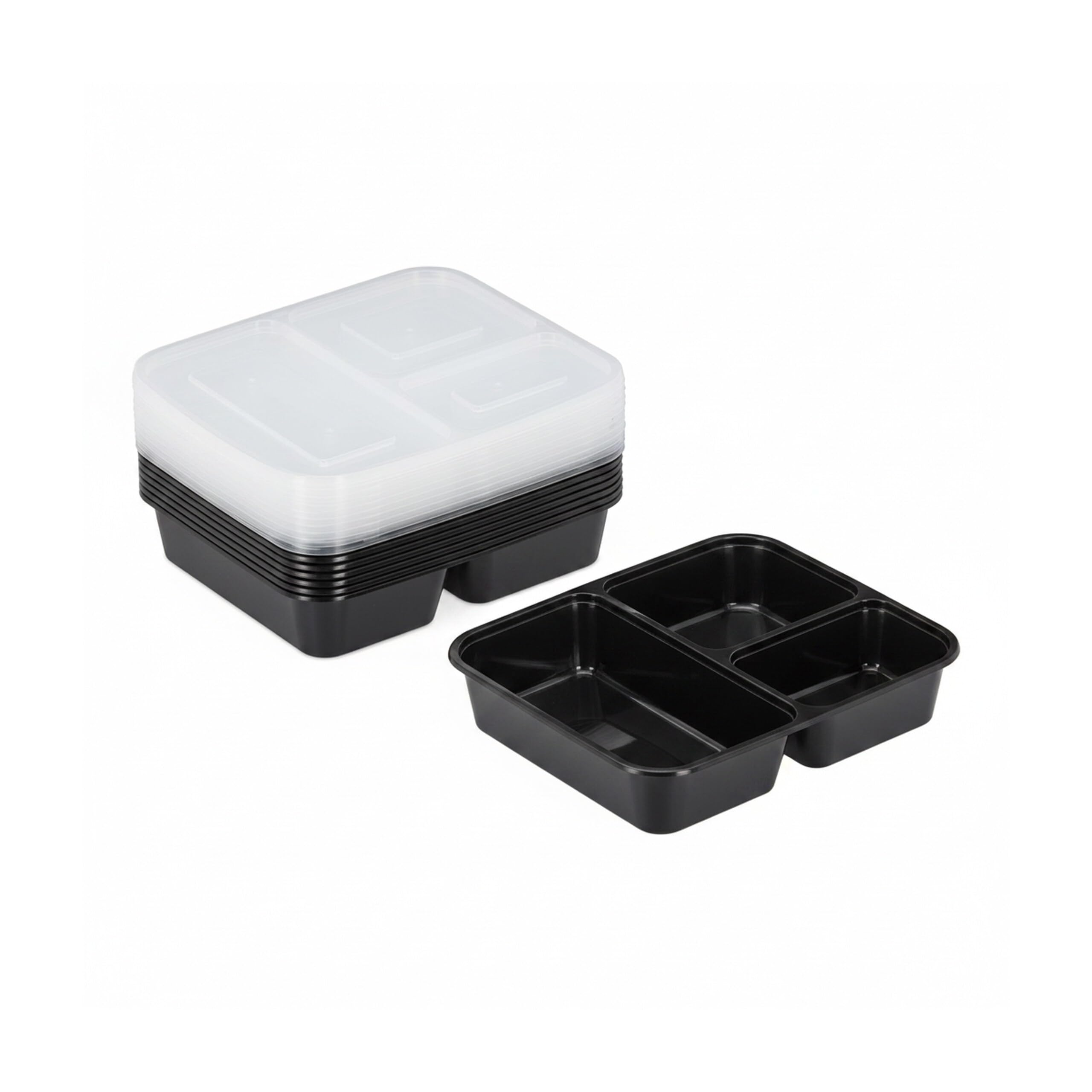 Relaxdays lunchbox zestaw 10 sztuk, 3 przegrody, poj. 1000 ml, do mikrofali, śniadaniówka z polipropylenu, kolor czarny