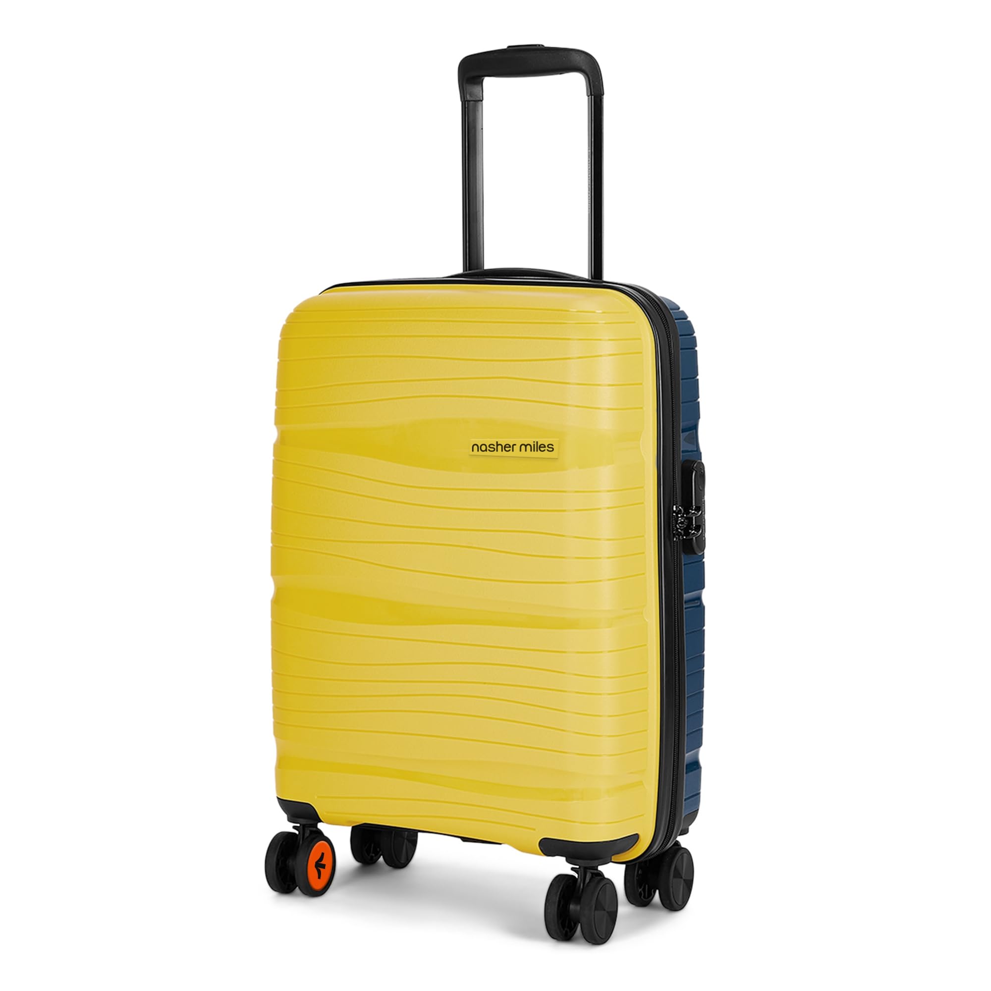 Nicobar Hard-Sided Polypropylene Cabin Luggage Yellow and Navy Blue 20 inch |55cm Trolley Bag