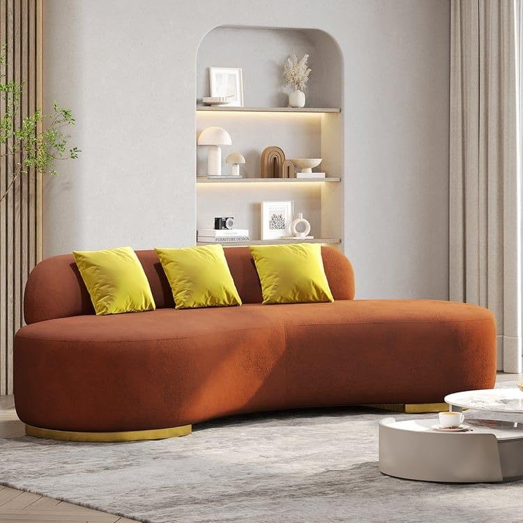 Image of LEGACY OF COMFORT Tara Upholstered Curved Sofa Living Room Set 3 Seater Sofa with 2 Chairs (Orange)
