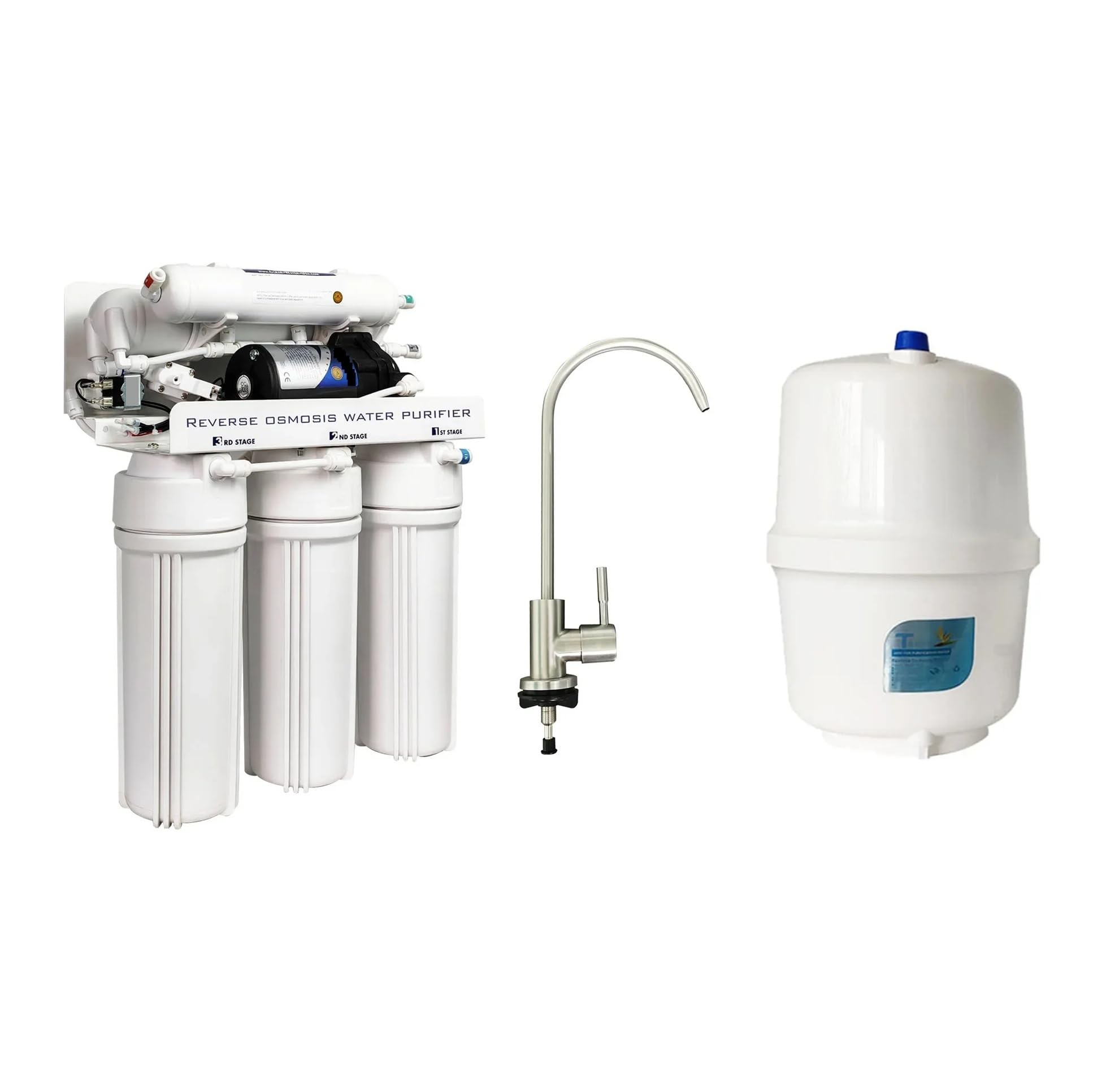 Level 5 100GPD RO Umkehrosmosesystem 24V Elektrischer Wasserfilter mit Druckerhöhungspumpe Haushaltswasseraufbereitungssystem