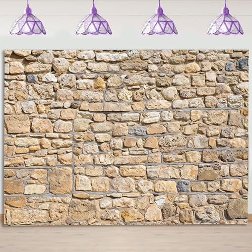 Rural Style Rough Rock Photography Background Construct Exterior Wall Texture Countryside Photo Backdrop Banner Beige Sand Color Stone Brick Studio Props Decorations 6x4ft