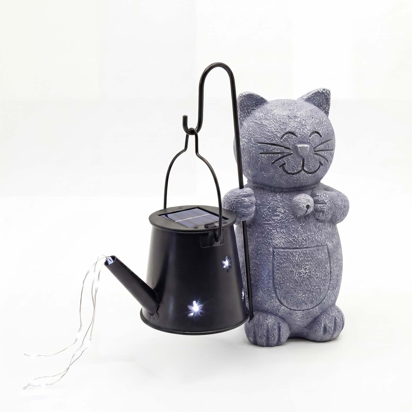 Emitto Solar Light Cat Garden Statue Ornament,Resin Metal,Stone Grey Black