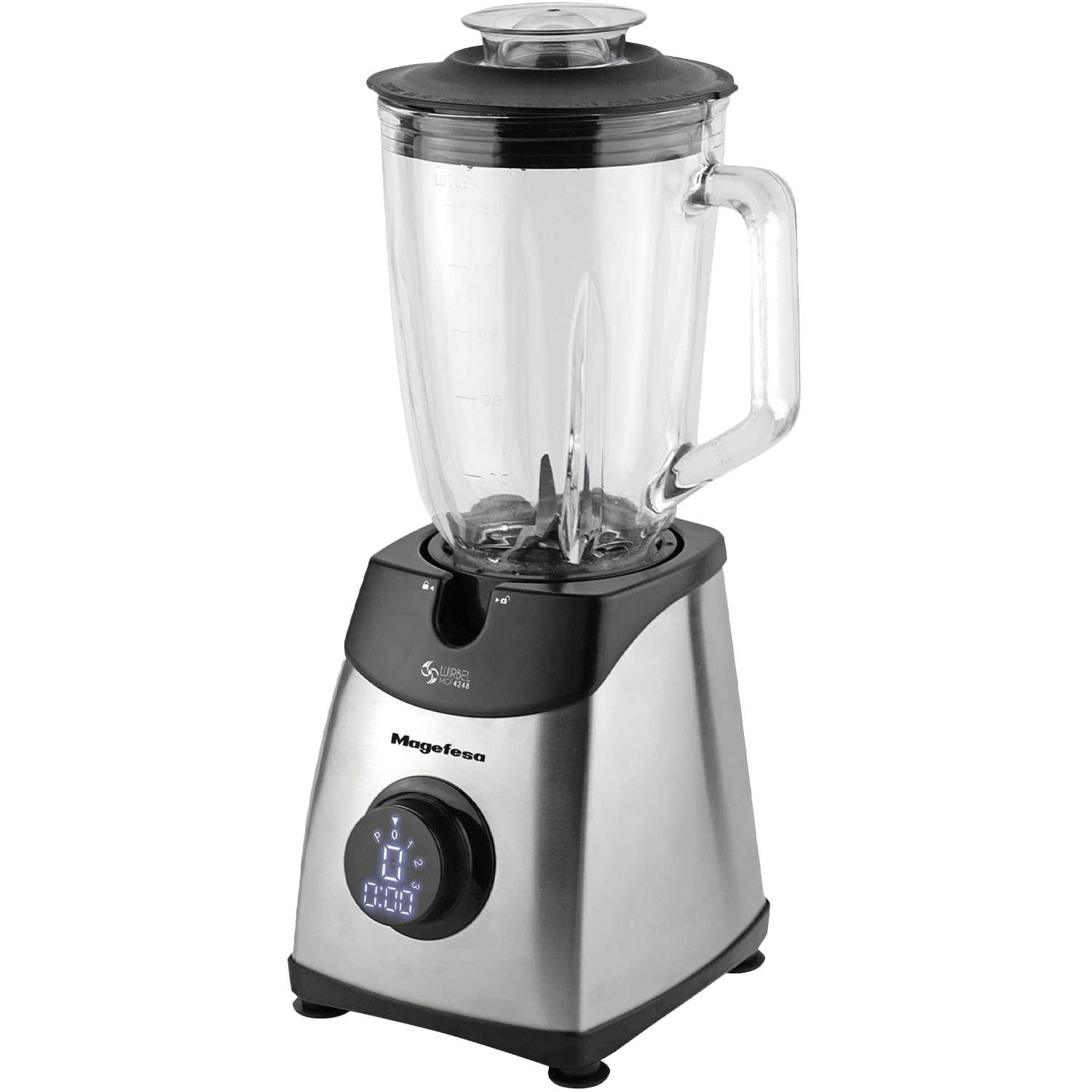 Magefesa Wirbel - Batidora de Vaso, 1800W, Jarra de Cristal de 1.5L, 3 Velocidades, Funcion Turbo, Proteccion contra Sobrecalentamiento, Pantalla LCD