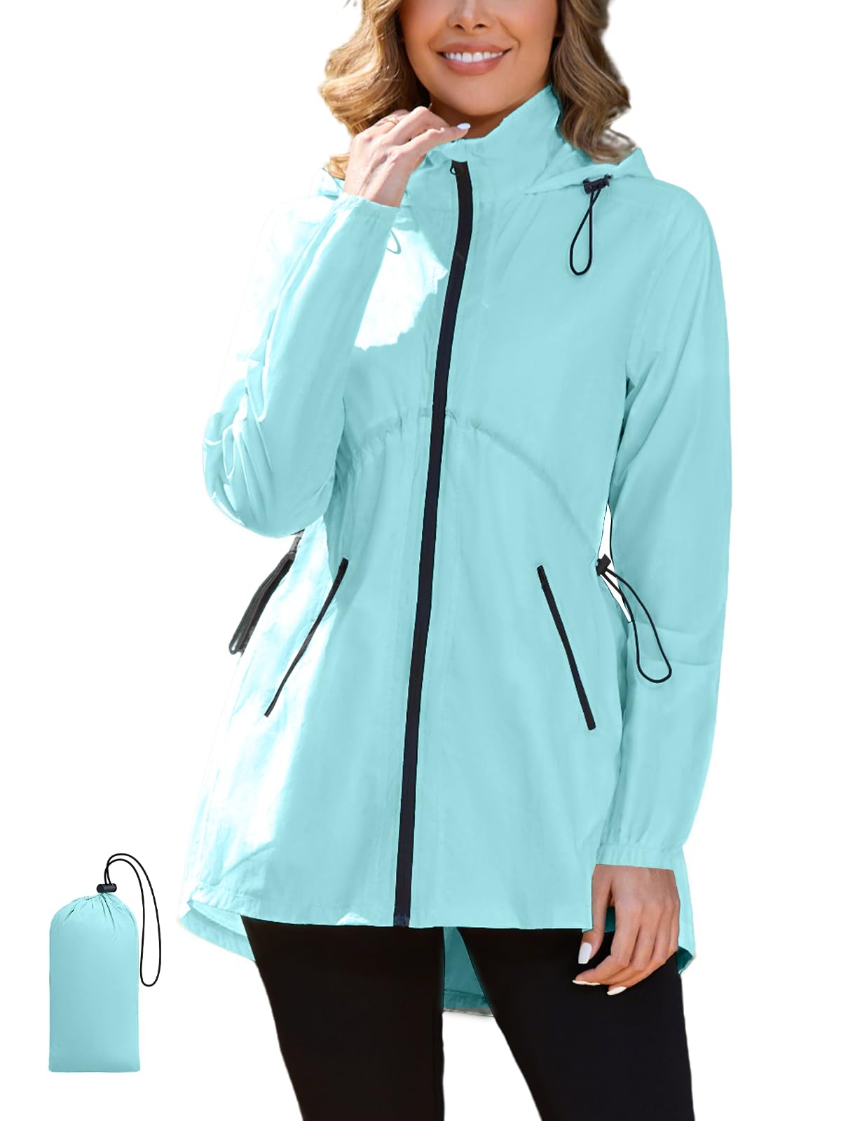 PITINAN Rain Jacket Women Lightweight Waterproof Windbreaker Jacket Women Packable Raincoat with Pockets S-XXL