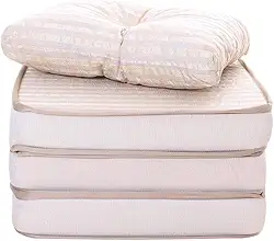 Puff Multiuso 3 em 1 Solteiro Jacquard Bege + Travesseiro