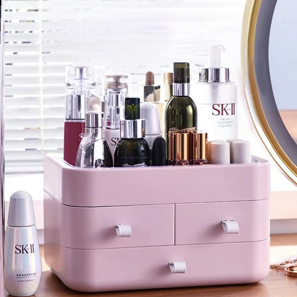 MIUOPUR Makeup Organizer with Drawers, Countertop Organizer for Cosmetics, Ideal for Bathroom and Bedroom Vanity Countertops, Desk Storage Holder for Lipstick, Brushes, Nail Polish and Jewelry -Pink