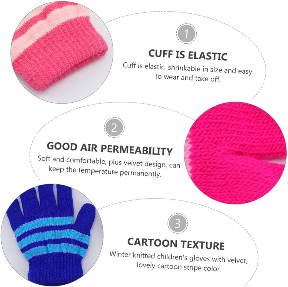 BESPORTBLE 6 Pairs Warm Knitted Gloves for Years Old Boys and Full Finger Winter Mittens with Stripe Design Elastic Soft and Thick Fleece Lined for Cold Weather Protection Random Color