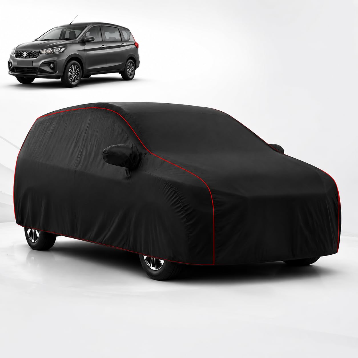 Nillioner Polyester Car Cover for Maruti Suzuki Ertiga, Black | Dustproof, Water Resistant, UV Protection, Mirror Pocket, Custom Fit-image-33