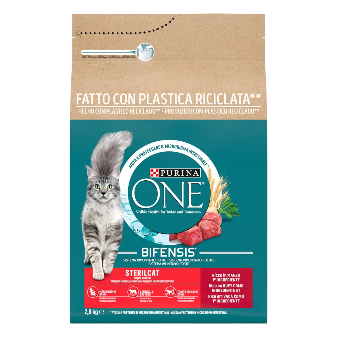 Purina ONE Bifensis Comida Pienso para Gato Esterilizado Adulto con Buey, Bolsa de 2,8kg
