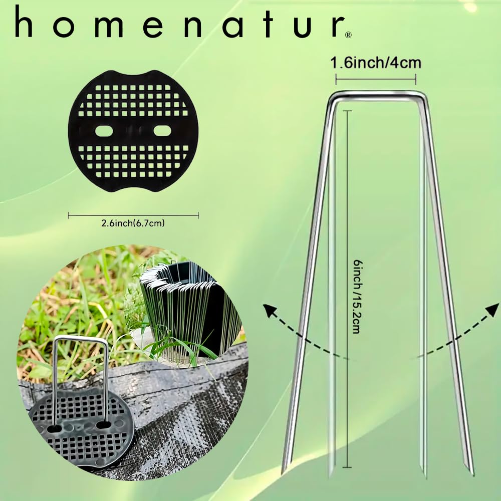 Graffe da Giardino per Telo e Erba Sintetica - 100 Pezzi + 8 Rondelle - Graffe a U in Acciaio Zincato Q235 - Fissaggio per Teli Pacciamatura, Prato Sintetico, Campeggio (100)