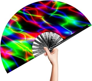 OMyTea Large Rave Clack Fan - Chinese/Japanese Style for Festivals & EDM (Neon Lights)