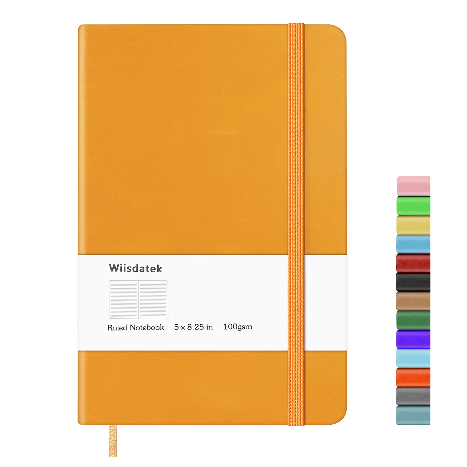 Wiisdatek Notebook Journal, Lined Leather Hard Cover,100Gsm Thick Paper with Inner Pocket for Writing Note Taking Office School,5"×8.25"(Yellow)