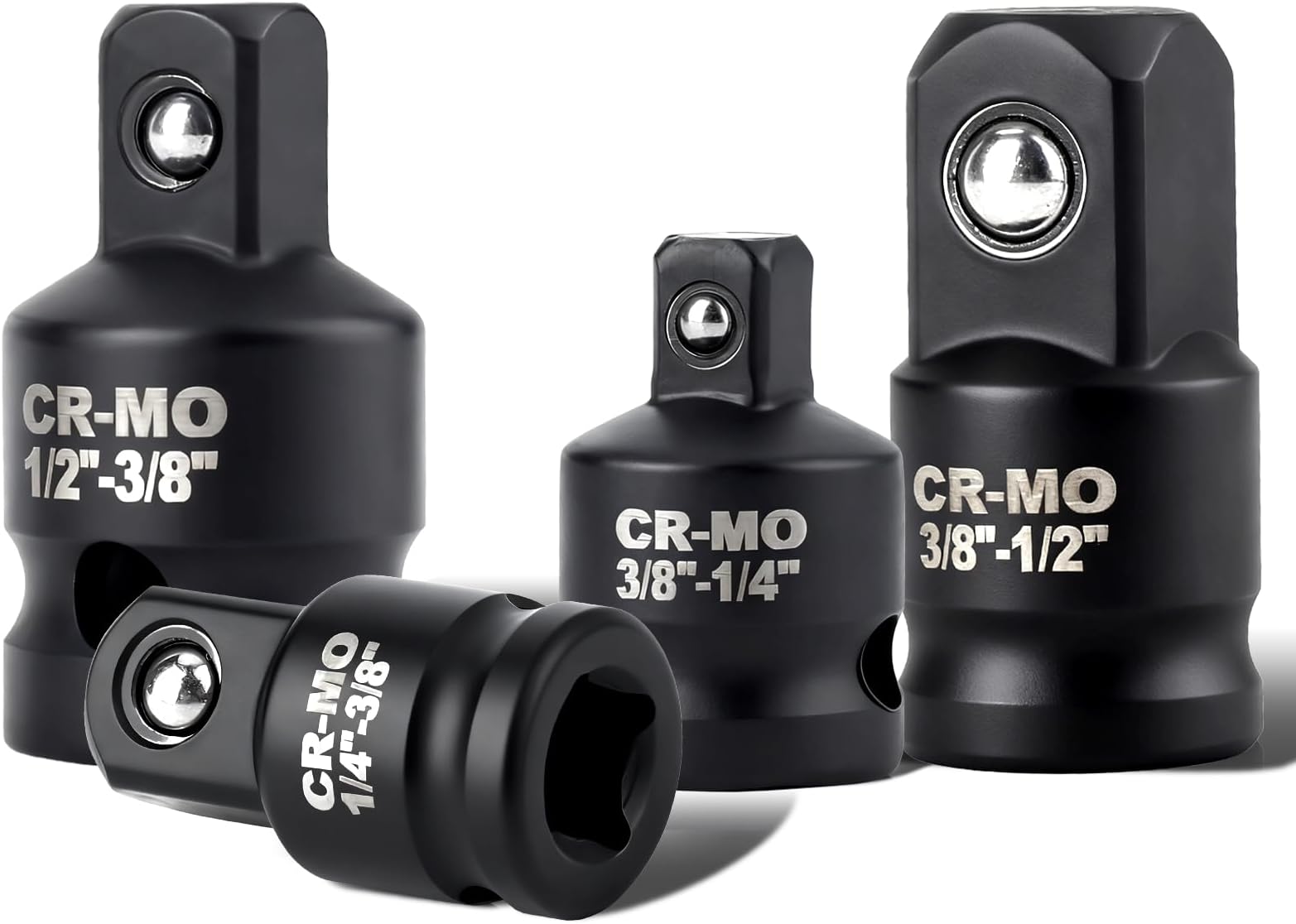 4PCs Impact Socket Adapter Set,3/8" 1/2" 1/4" 3/8" Adapters,Cr-Mo Wrench Converter with Square Drive Wrench Adapter,Converter Adapters Set,Impact Driver Conversions for Drill, Breaker Bar, Ratchet