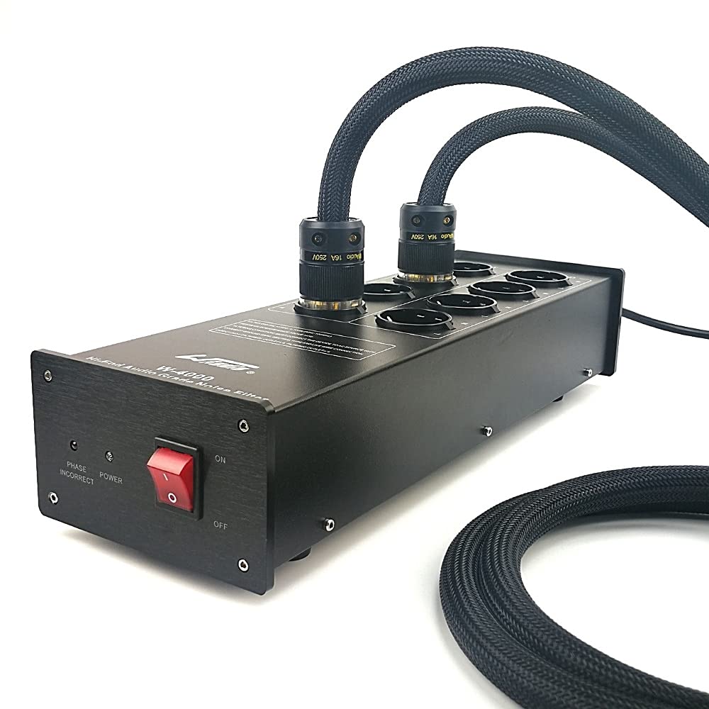 WAudio Filtro di linea HiFi W-4000B, 8 Prese Multiple con Protezione da Sovratensioni e Luce di Fase, Nero