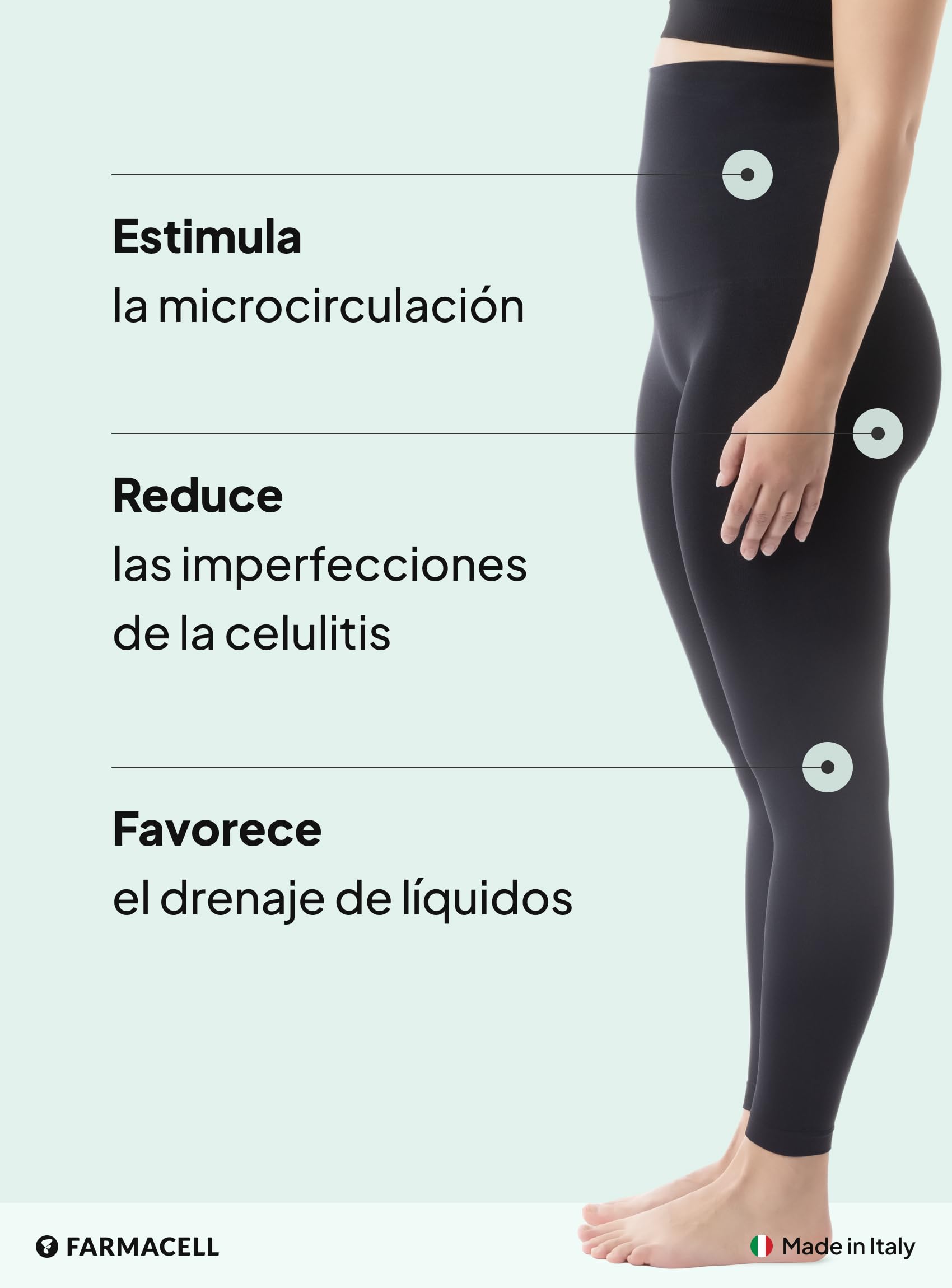 Farmacell Leggings Mujer con Cintura Alta Doblable y Efecto FIR Anticelulitis, Made in Italy, 609Y
