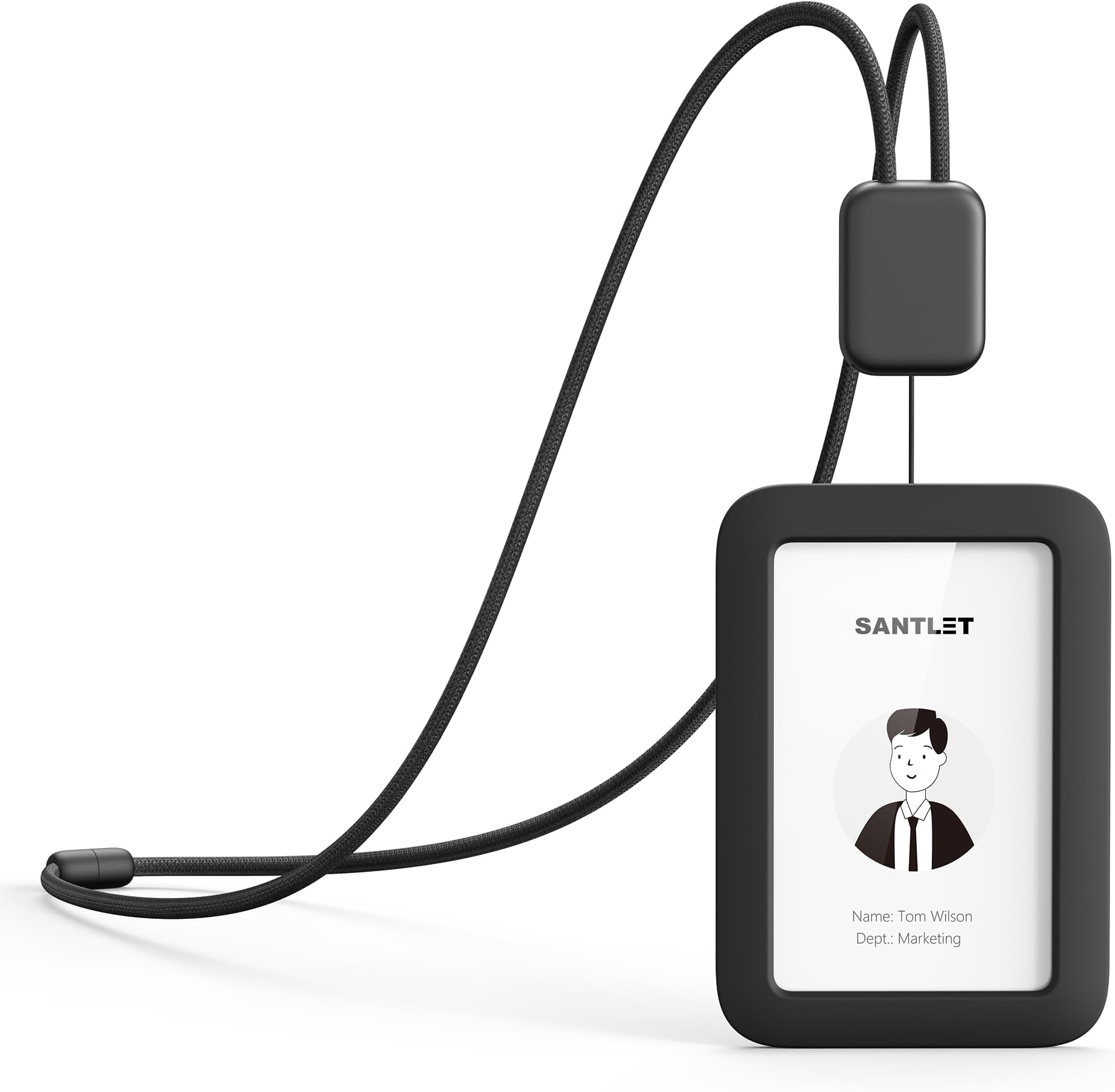 SANTLET Premium Retractable ID Badge Holder with Lanyard, Security Buckle, Soft Silicone Vertical ID Card Holder for Office Staff, Employees (Black)